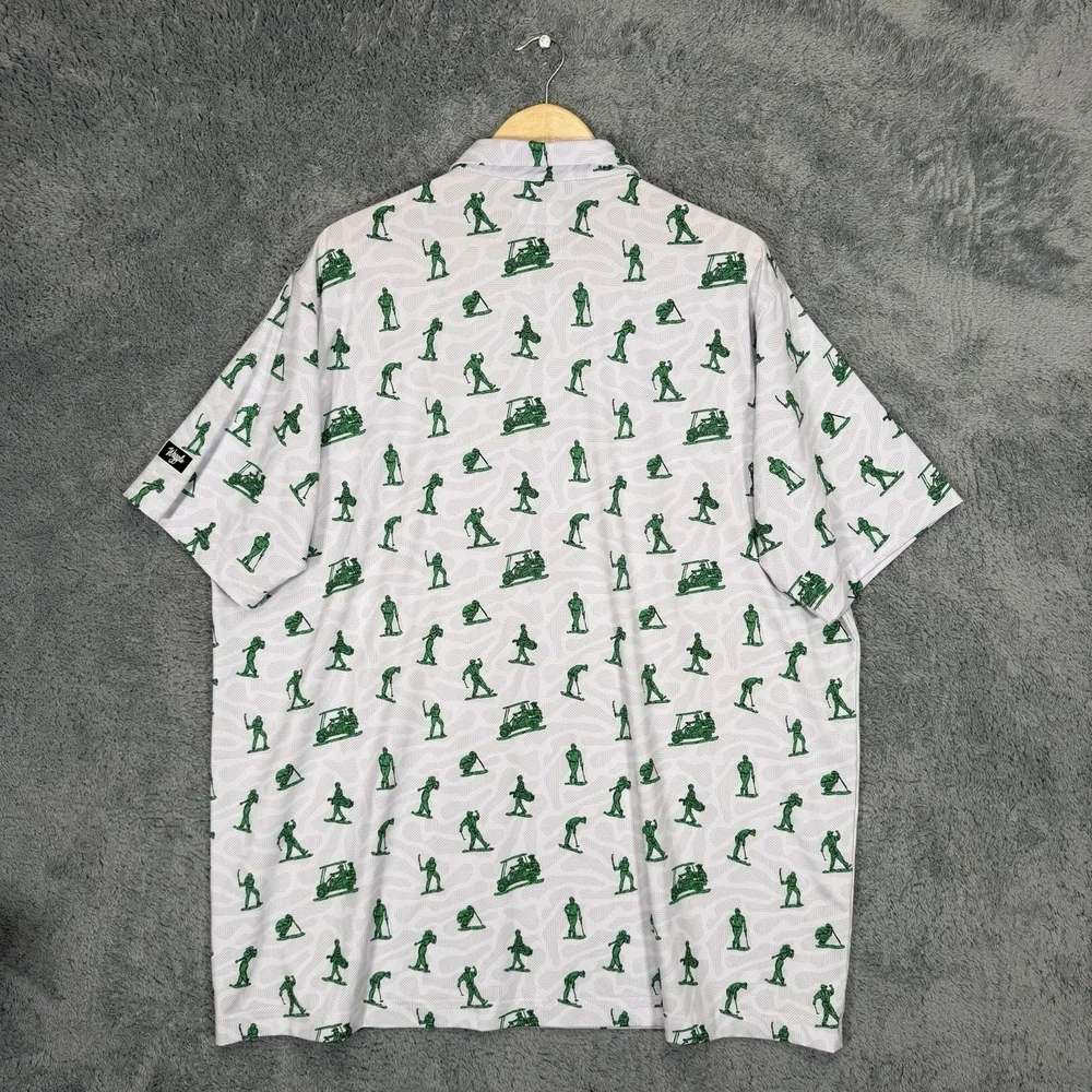 Waggle Polo Shirt Mens 3XL White Green Toy Golfers Army Men Performance Stretch - Picture 2 of 7